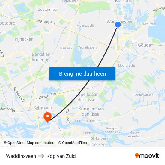 Waddinxveen to Kop van Zuid map