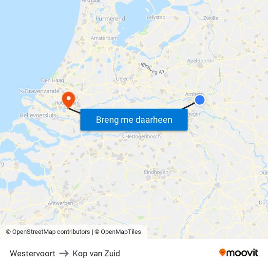 Westervoort to Kop van Zuid map