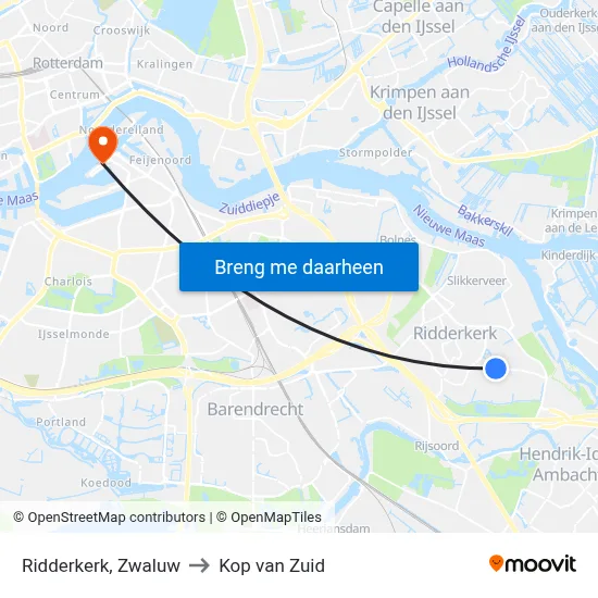 Ridderkerk, Zwaluw to Kop van Zuid map