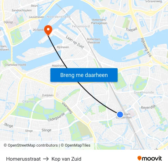 Homerusstraat to Kop van Zuid map