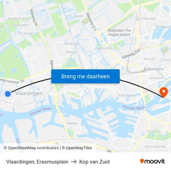 Vlaardingen, Erasmusplein to Kop van Zuid map