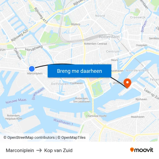 Marconiplein to Kop van Zuid map