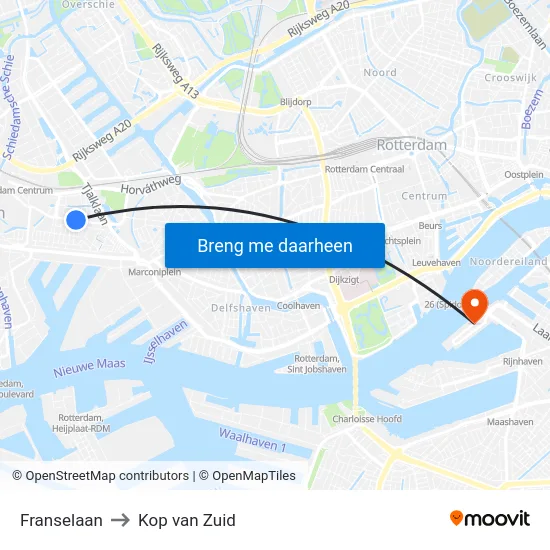 Franselaan to Kop van Zuid map