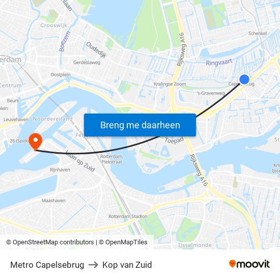 Metro Capelsebrug to Kop van Zuid map