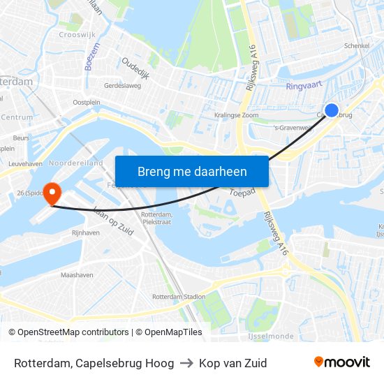 Rotterdam, Capelsebrug Hoog to Kop van Zuid map