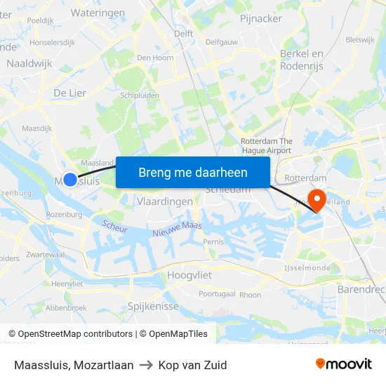 Maassluis, Mozartlaan to Kop van Zuid map