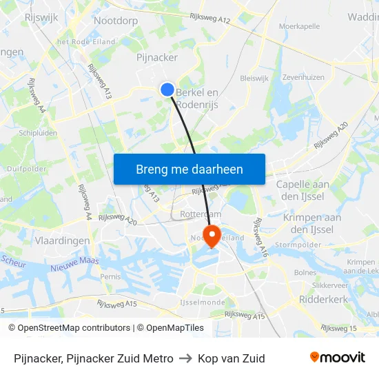 Pijnacker, Pijnacker Zuid Metro to Kop van Zuid map