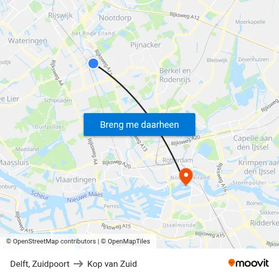 Delft, Zuidpoort to Kop van Zuid map