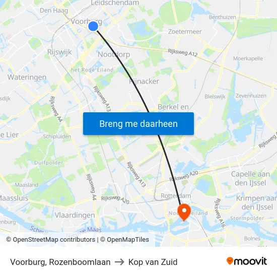 Voorburg, Rozenboomlaan to Kop van Zuid map