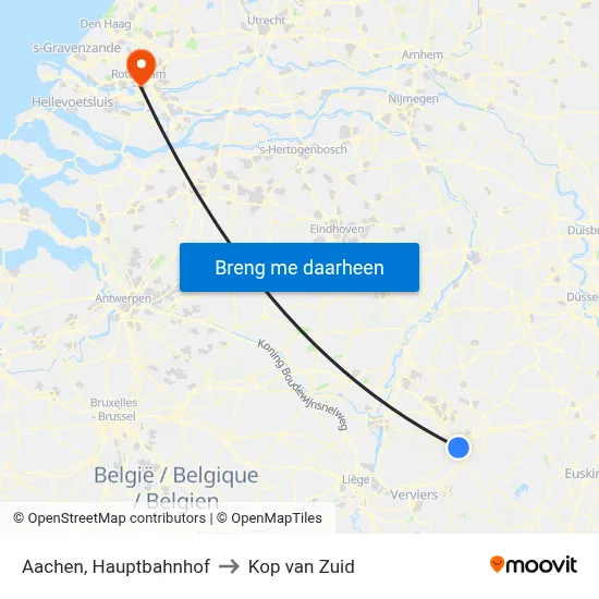 Aachen, Hauptbahnhof to Kop van Zuid map