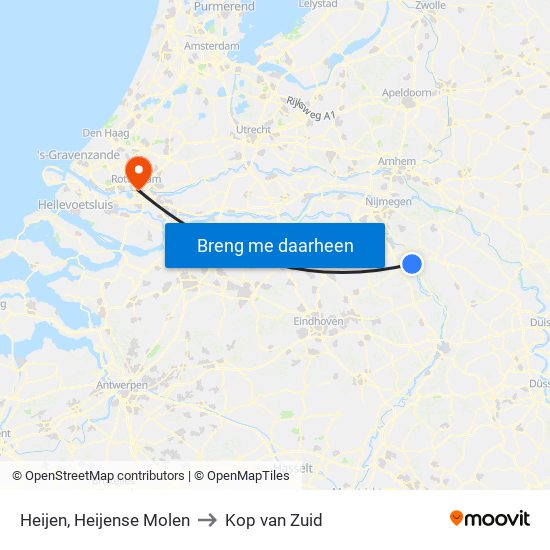 Heijen, Heijense Molen to Kop van Zuid map