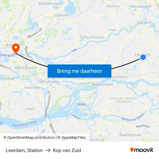 Leerdam, Station to Kop van Zuid map