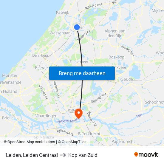 Leiden, Leiden Centraal to Kop van Zuid map