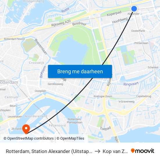 Rotterdam, Station Alexander (Uitstaphalte) to Kop van Zuid map