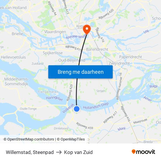 Willemstad, Steenpad to Kop van Zuid map