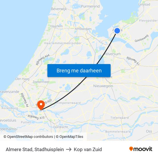 Almere Stad, Stadhuisplein to Kop van Zuid map