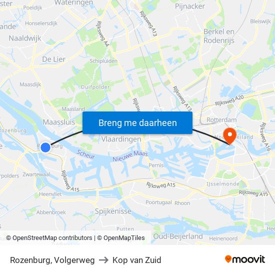 Rozenburg, Volgerweg to Kop van Zuid map