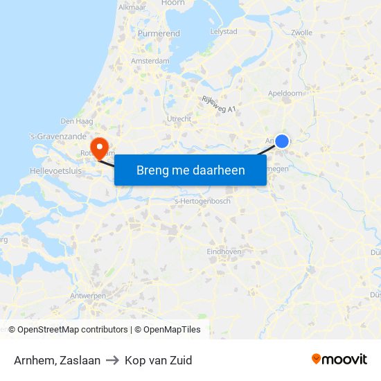 Arnhem, Zaslaan to Kop van Zuid map