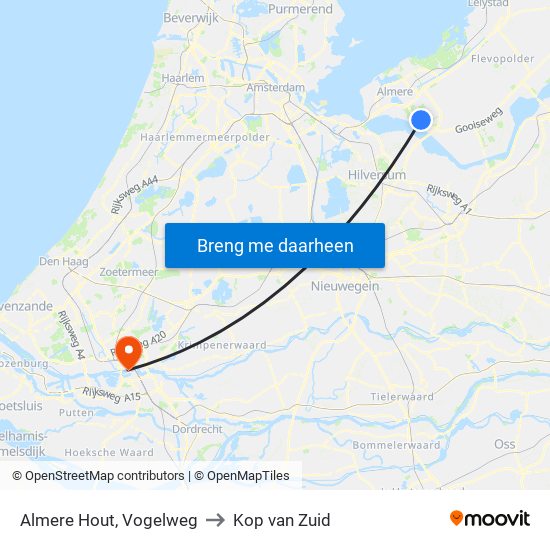 Almere Hout, Vogelweg to Kop van Zuid map
