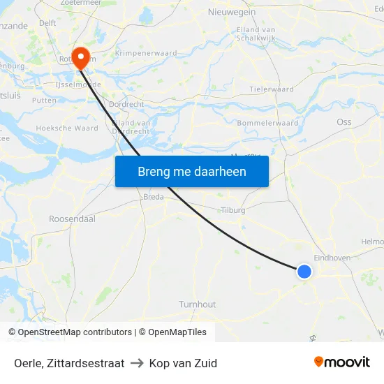 Oerle, Zittardsestraat to Kop van Zuid map