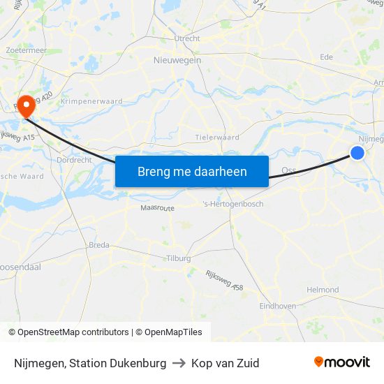 Nijmegen, Station Dukenburg to Kop van Zuid map