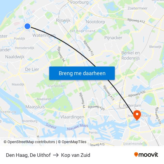 Den Haag, De Uithof to Kop van Zuid map