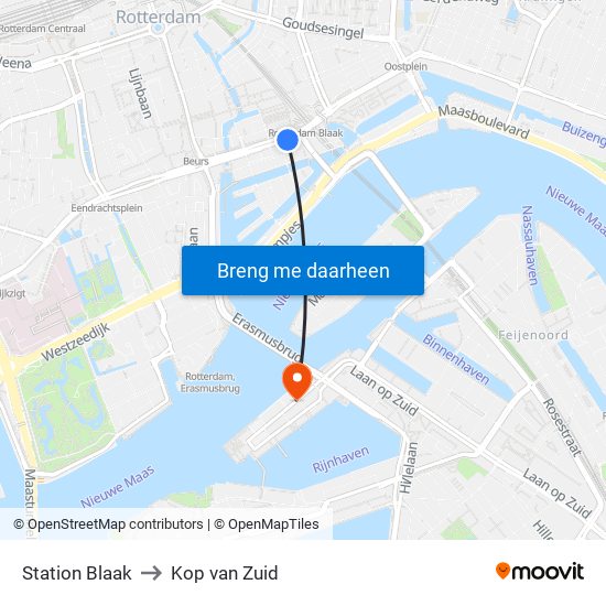 Station Blaak to Kop van Zuid map
