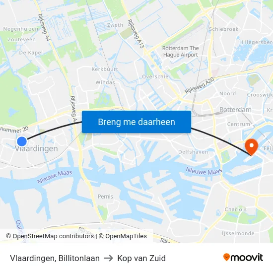 Vlaardingen, Billitonlaan to Kop van Zuid map