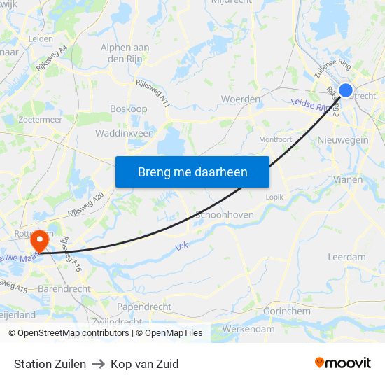 Station Zuilen to Kop van Zuid map