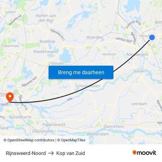 Rijnsweerd-Noord to Kop van Zuid map