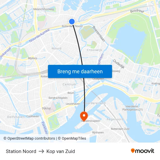 Station Noord to Kop van Zuid map