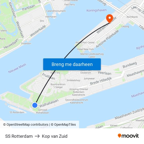 SS Rotterdam to Kop van Zuid map