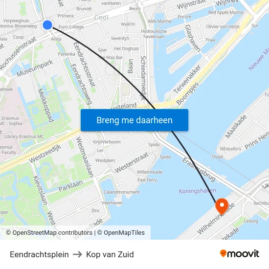 Eendrachtsplein to Kop van Zuid map