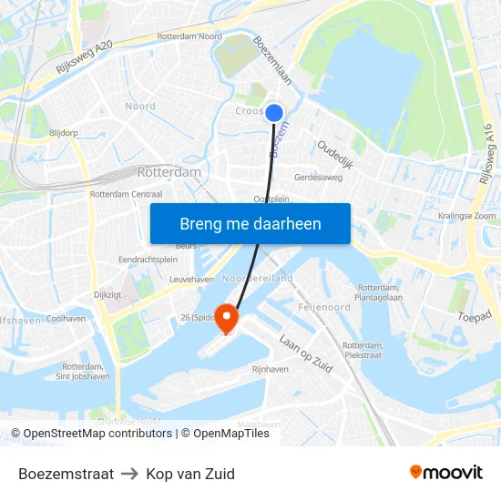 Boezemstraat to Kop van Zuid map