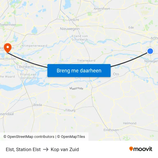 Elst, Station Elst to Kop van Zuid map