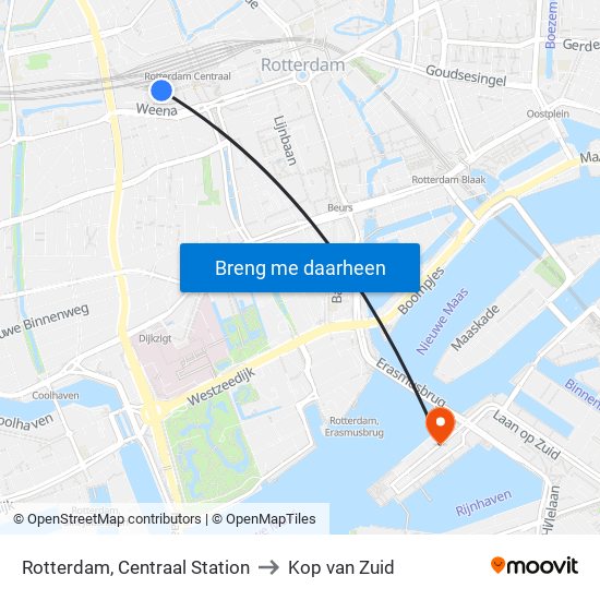 Rotterdam, Centraal Station to Kop van Zuid map