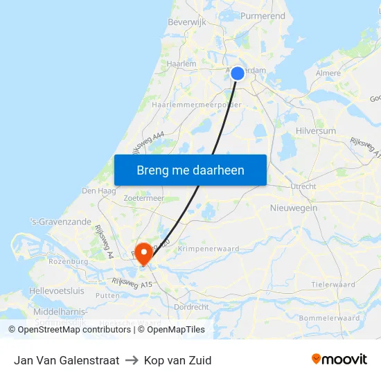 Jan Van Galenstraat to Kop van Zuid map