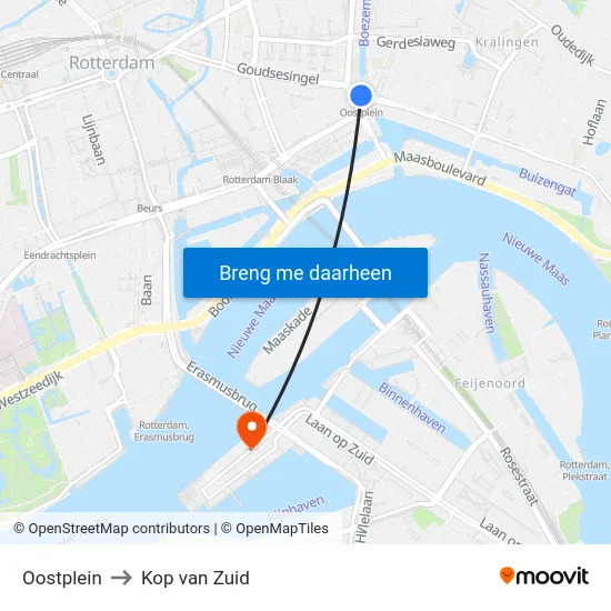 Oostplein to Kop van Zuid map