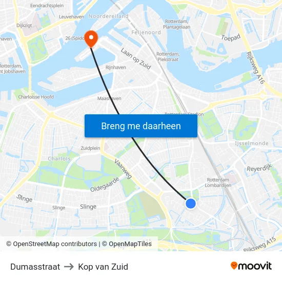 Dumasstraat to Kop van Zuid map