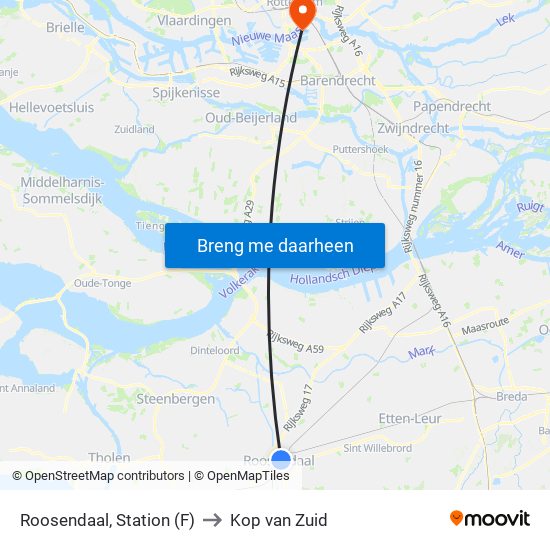 Roosendaal, Station (F) to Kop van Zuid map