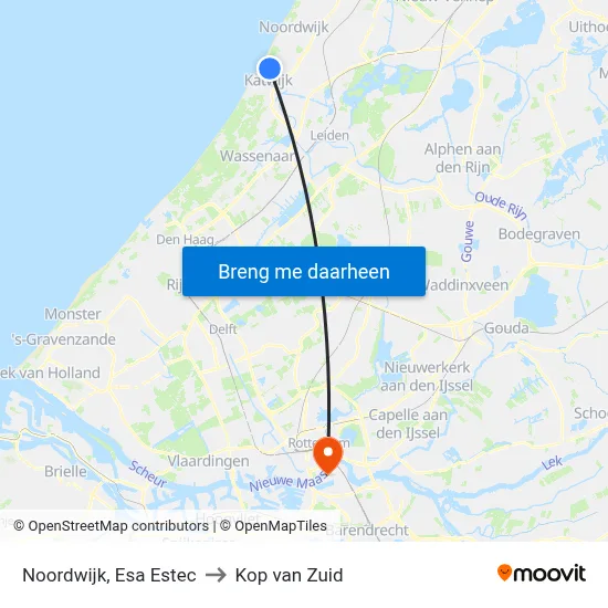 Noordwijk, Esa Estec to Kop van Zuid map