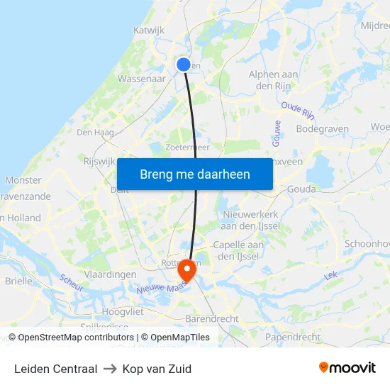Leiden Centraal to Kop van Zuid map