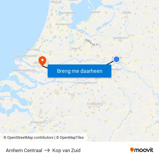 Arnhem Centraal to Kop van Zuid map