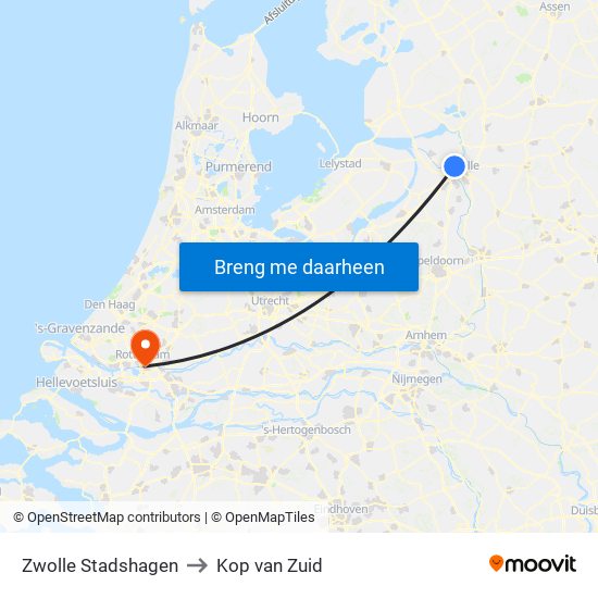 Zwolle Stadshagen to Kop van Zuid map