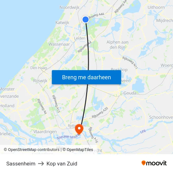 Sassenheim to Kop van Zuid map
