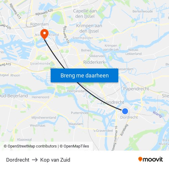 Dordrecht to Kop van Zuid map