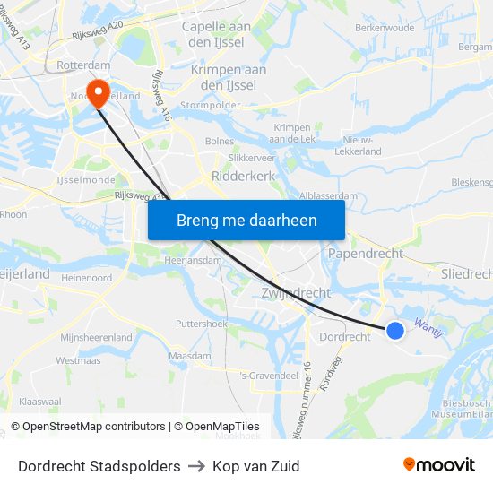 Dordrecht Stadspolders to Kop van Zuid map