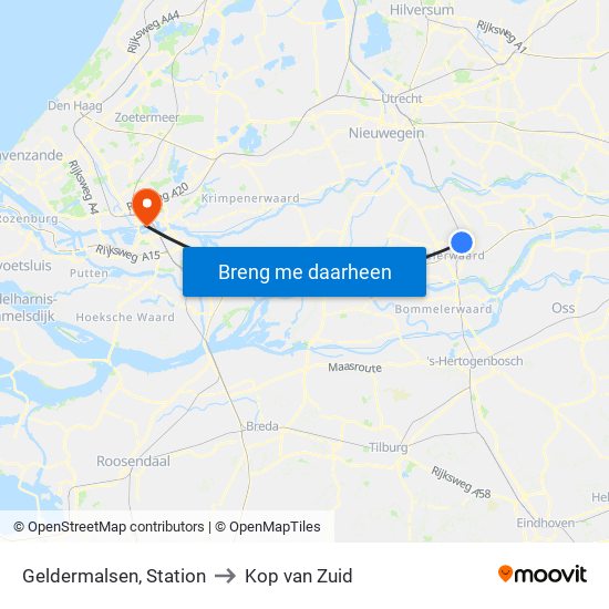 Geldermalsen, Station to Kop van Zuid map