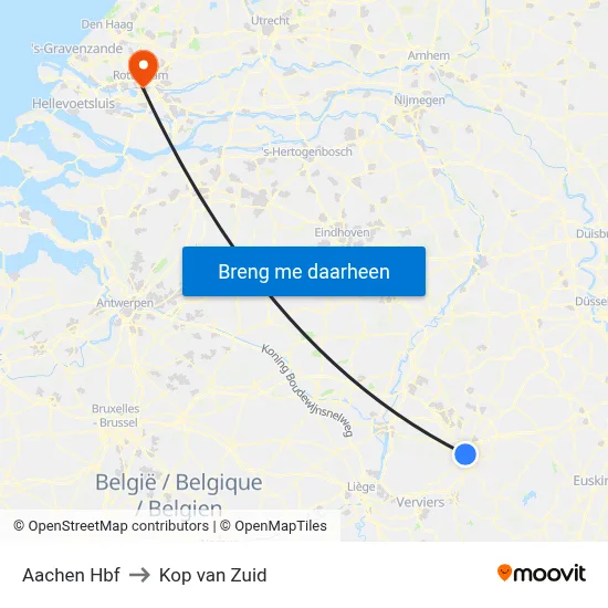 Aachen Hbf to Kop van Zuid map