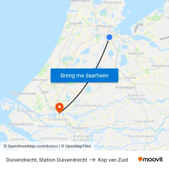 Duivendrecht, Station Duivendrecht to Kop van Zuid map